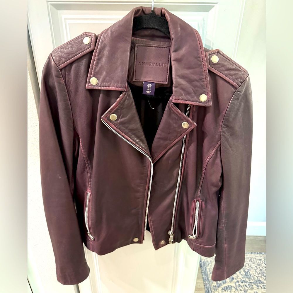 Amaryllis brand deep PURPLE Burgundy Genuine LEATHER Moto JACKET size small